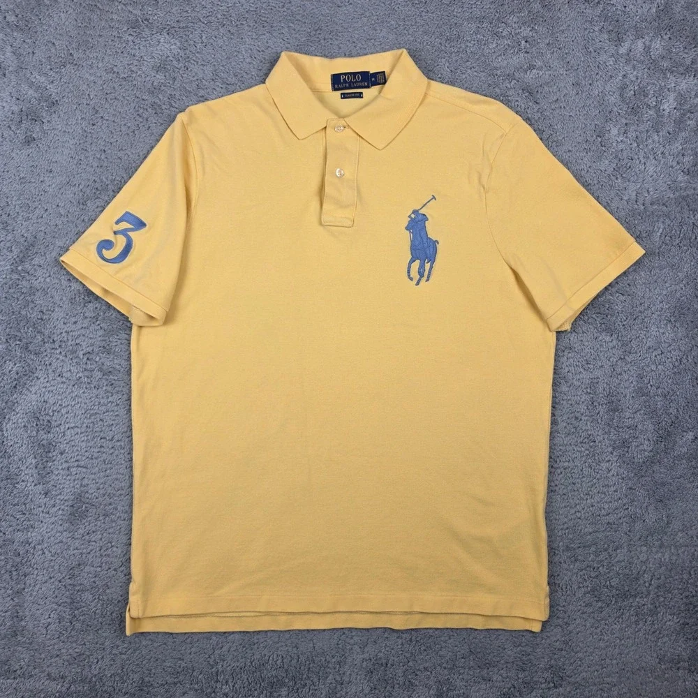 Polo Ralph Lauren Polo Shirt Mens M Yellow Big Pony Classic Fit Short Sleeve 3